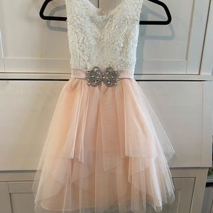 Rare Editions Flower girl dress, size 10, blush pink and white